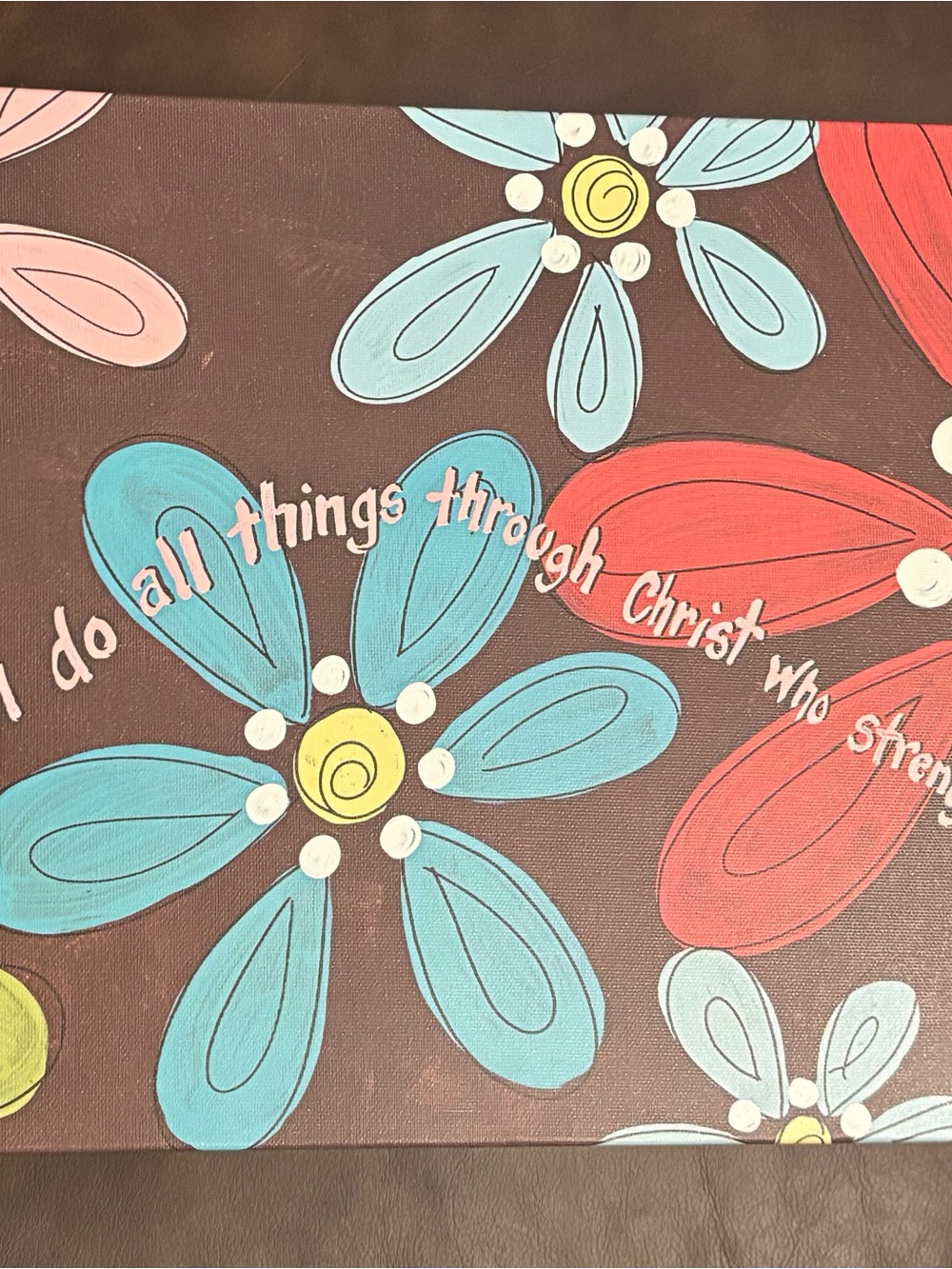 Floral Faith Wall Art - Teal, Red & Pink Decorative Canvas